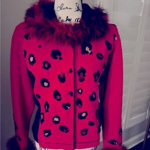 Berek cheetah vintage sweater with fur collar
